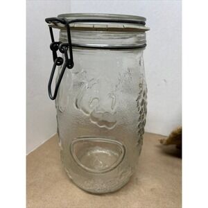Wheaton Fruit Embossed Clear Canning Jar w/ Wire Bail Closure Lid, Large 1,5L